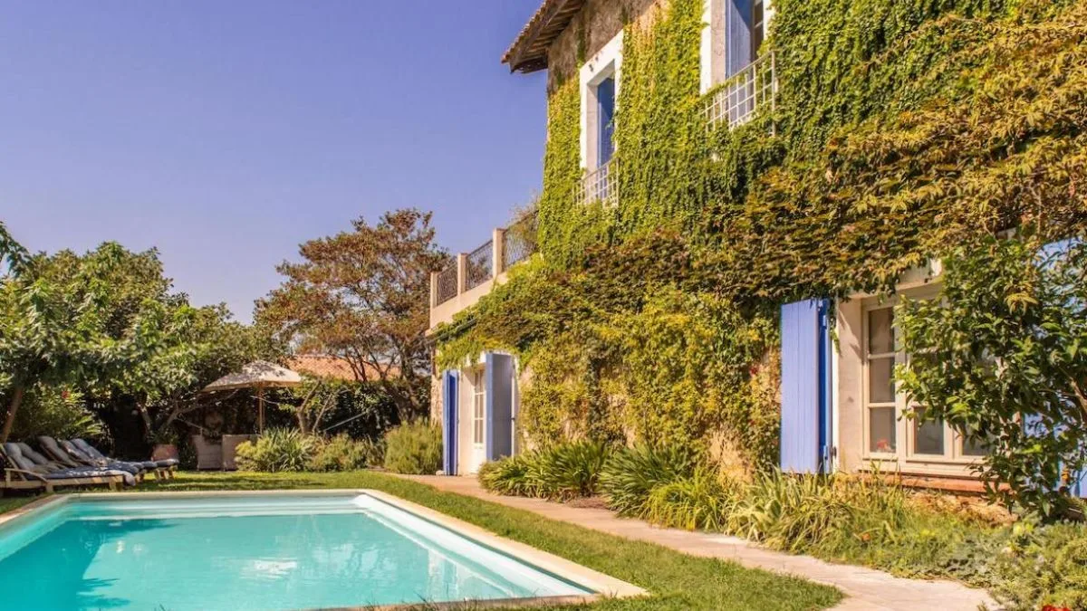 Vine covered Languedoc farmhouse with private pool