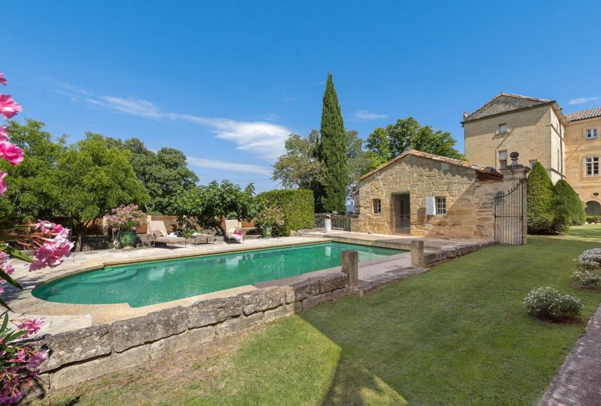 Magnificent XVIth century château. Saltwater pool. Walking distance to shops etc. 6 bedrooms to sleep 12 guests (UZES118GN)